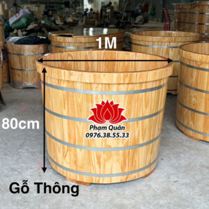 Bồn được sx từ gỗ thông đk 1m cao 80 đáy 90