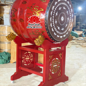 Trống nhà thờ gỗ mít kèm theo chân giá đầu Rồng chữ Thọ